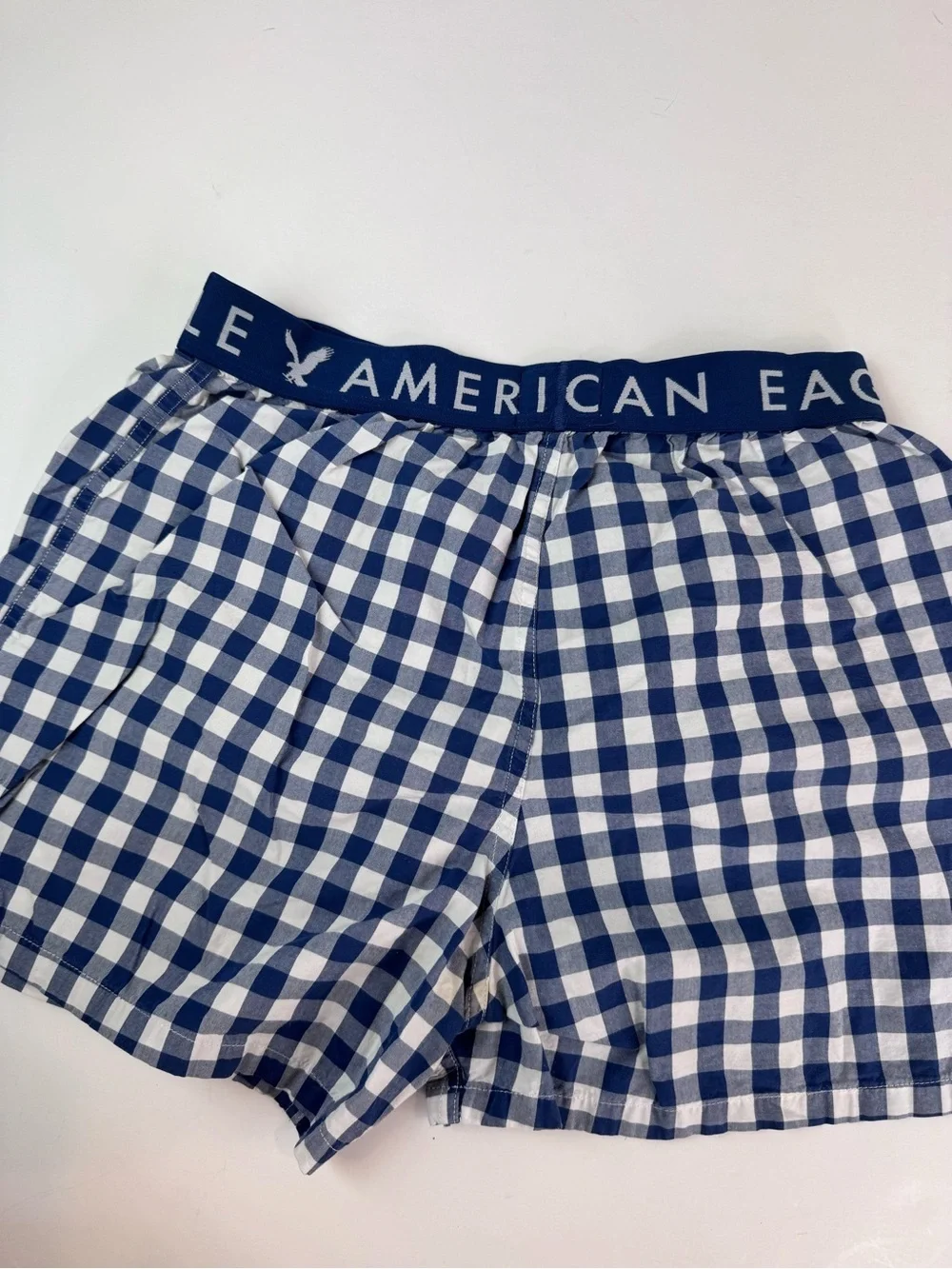 American Eagle men's boxer shorts BUNDLE blue plaid pattern AND Logo size S